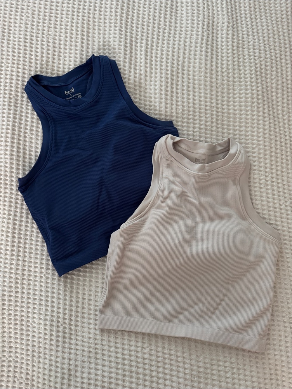 Ribbed Crop Tank Top - pack of 2 - Navy & Light Beige